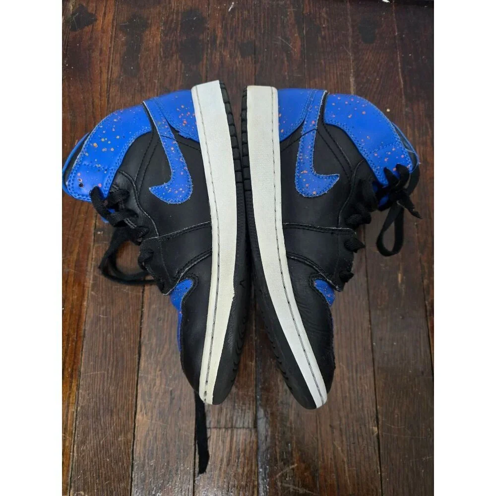 Nike Air Jordan Mid Royal Paint Splatter Sneakers 6Y